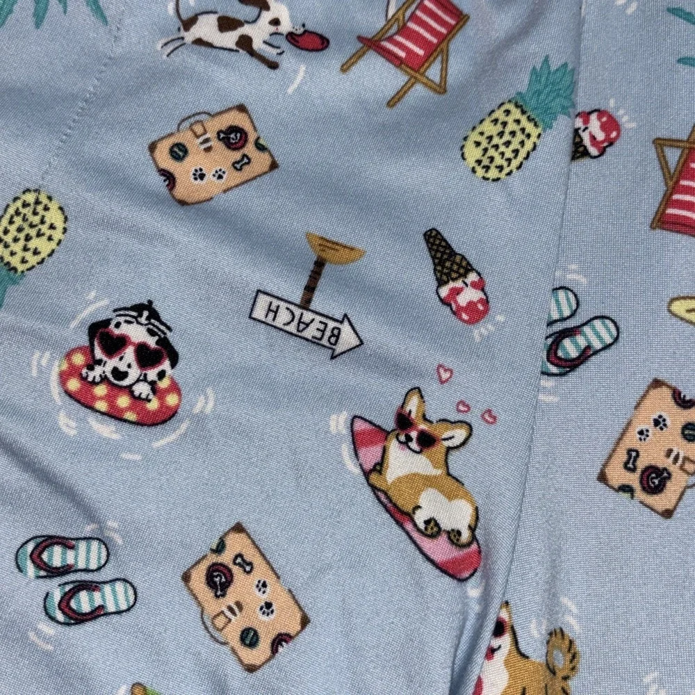 Cuddl Duds Women's 2pc Pajama Set Top & Shorts Size L Blue Dog Beach Print